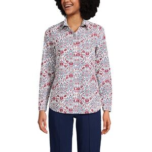 LANDS’ END WOMEN'S WRINKLE FREE NO IRON BUTTON FRONT SHIRT IN IVORY ADORN FLORAL
